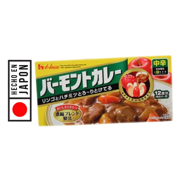 CURRY VERMONT MEDIO PICANTE 230GR. PRODUCTO 100% JAPONES. sabor equilibrado con un toque medio picante, CALIDAD Y TRADICION.