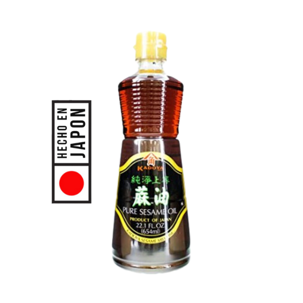 Aceite de Sésamo Kadoya 650ML. PRODUCTO 100% JAPONES. condimento versátil que aporta sabor y autenticidad a tus platillos. beneficios nutricionales.